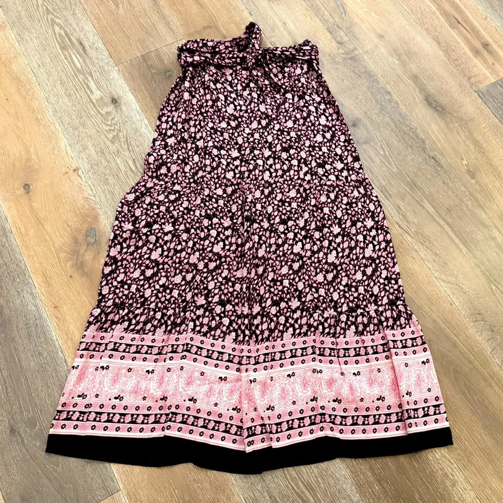 Aqua Black and Pink Floral Palazzo Pants Large - Picture 1 of 7